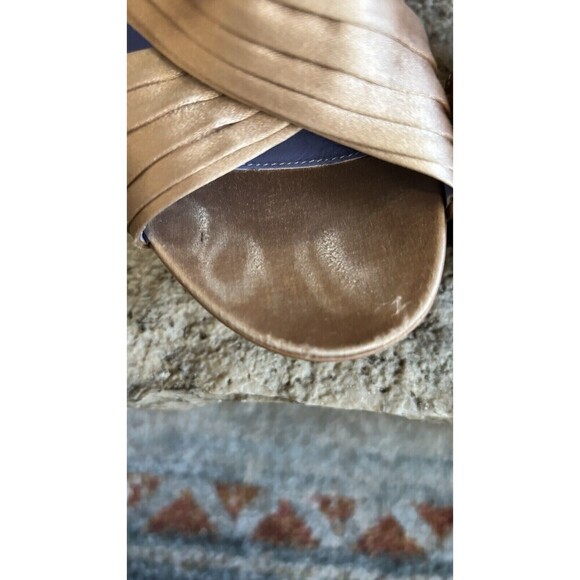 SERGIO ROSSI Gold Leather Satin Peep Toe Platform Stiletto Pumps High 38 Or 7.5 - Picture 7 of 10